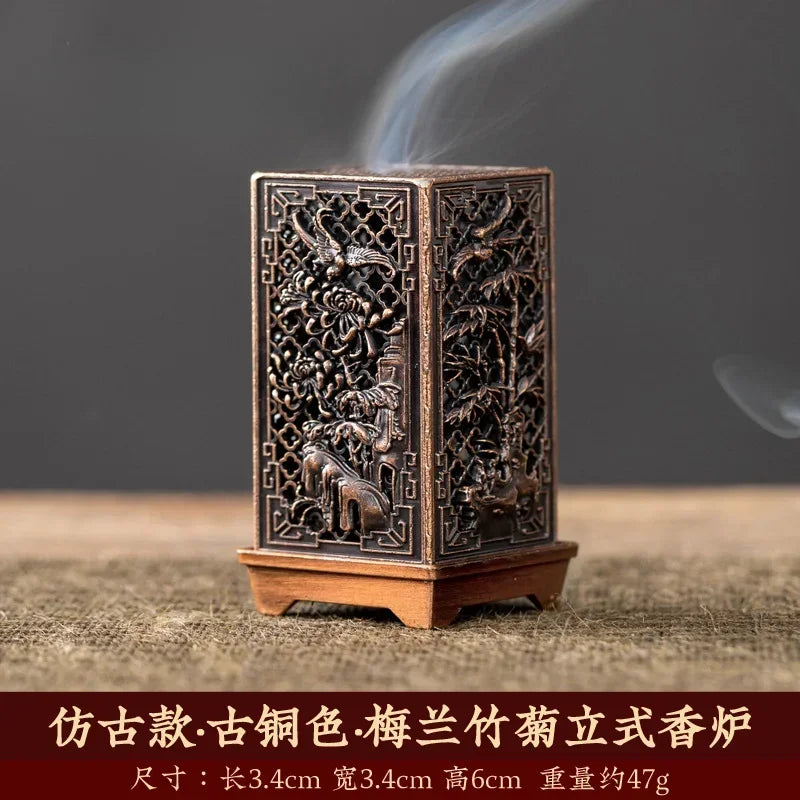Square Vertical Incense Burner Small Xiangyun Alloy Incense Holder Indoor Aromatherapy Home Ornament Chinese Plum Inense Burners Oasis Select chrysanthemum