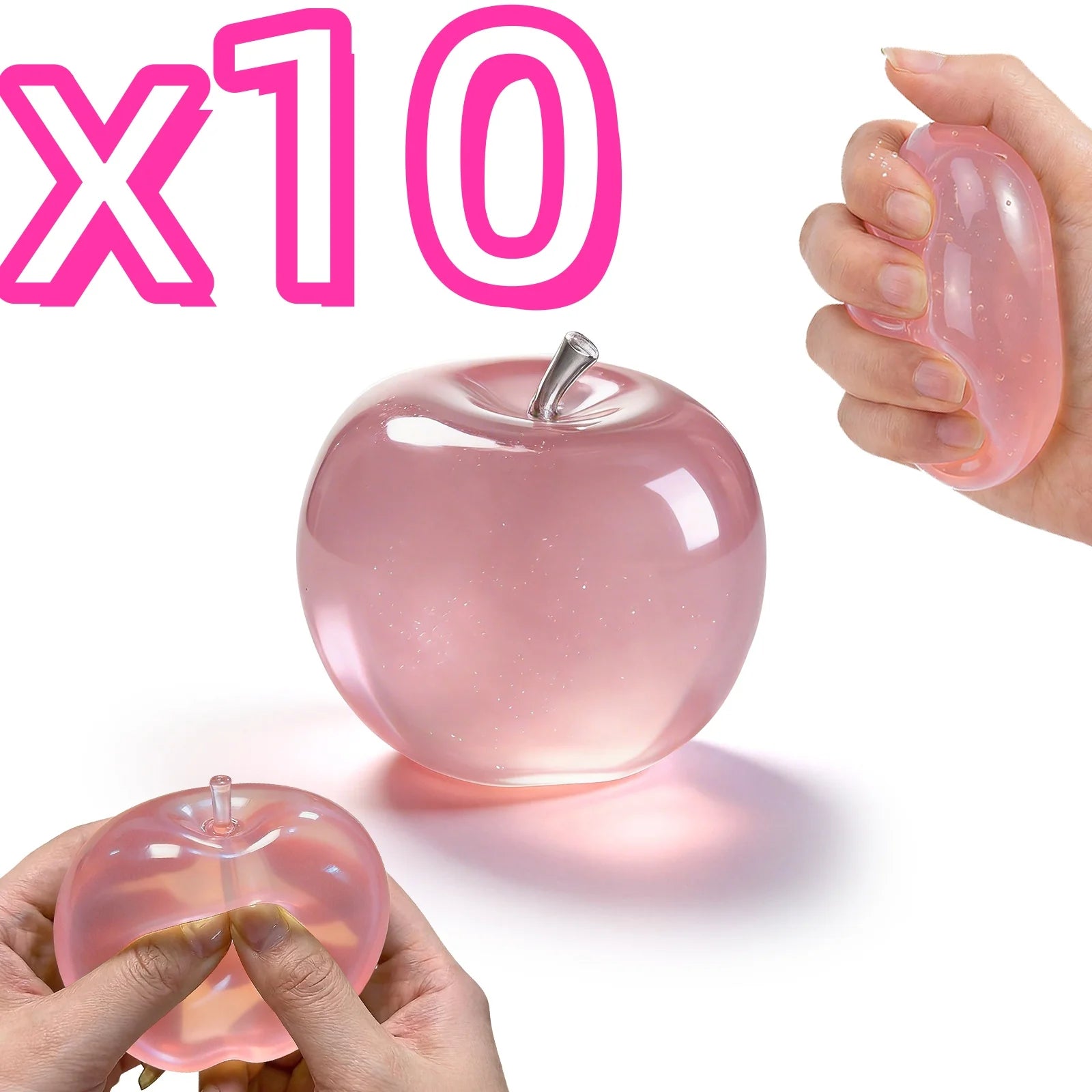 Squishy Pink Apple Stress Ball Soft Fidget Sensory Toy Suitable Autism Relief Simulated Slow Rebound Squeeze Toy Adult Kids Gift Oasis Select 10 pcs