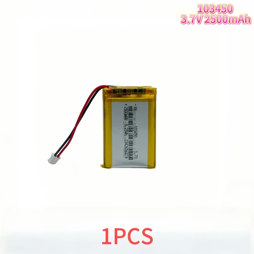Hotsale 103450 3.7V 2500mAh Polymer Lithium Rechargeable Battery jst PH 2.0mm 2pin plug for Camera GPS navigator MP5 Headset Oasis Select 1 PCS