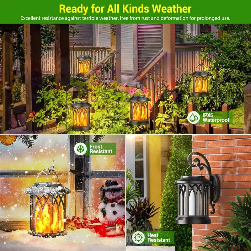 Solar Flickering Flame LED Lantern | Outdoor Hanging Garden Light
