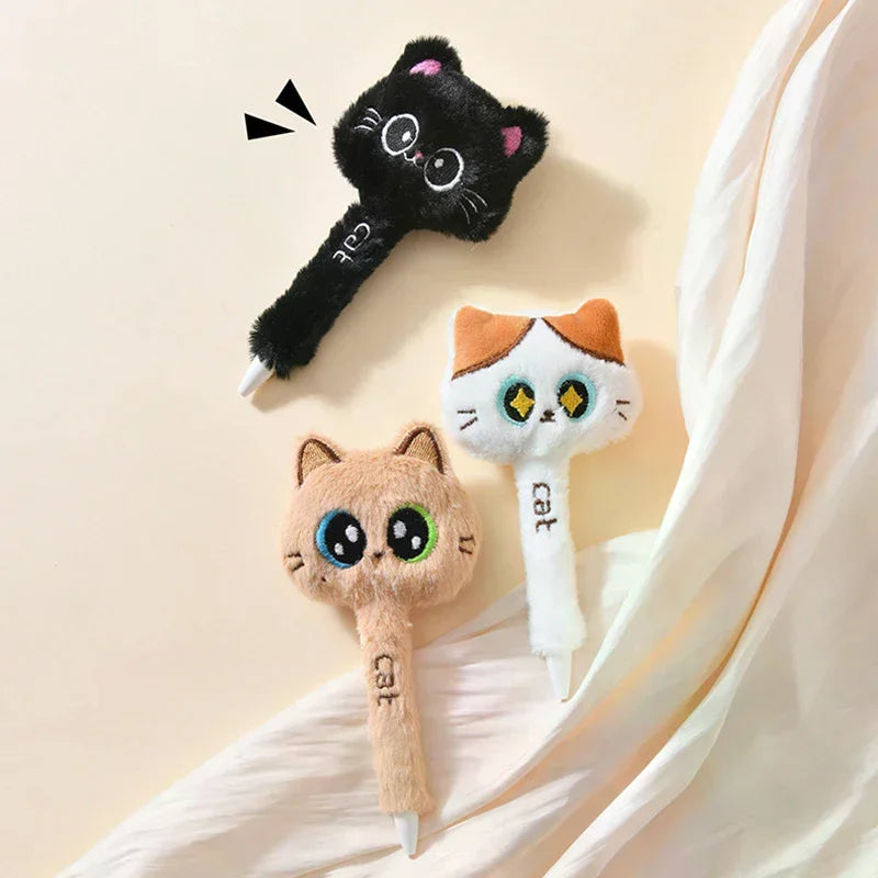 Creative Cute Cat Style Plush Gel Pens 0.5mm Black Quick-drying Click Pen For School Office Writing & Signature Stationery Gifts Oasis Select
