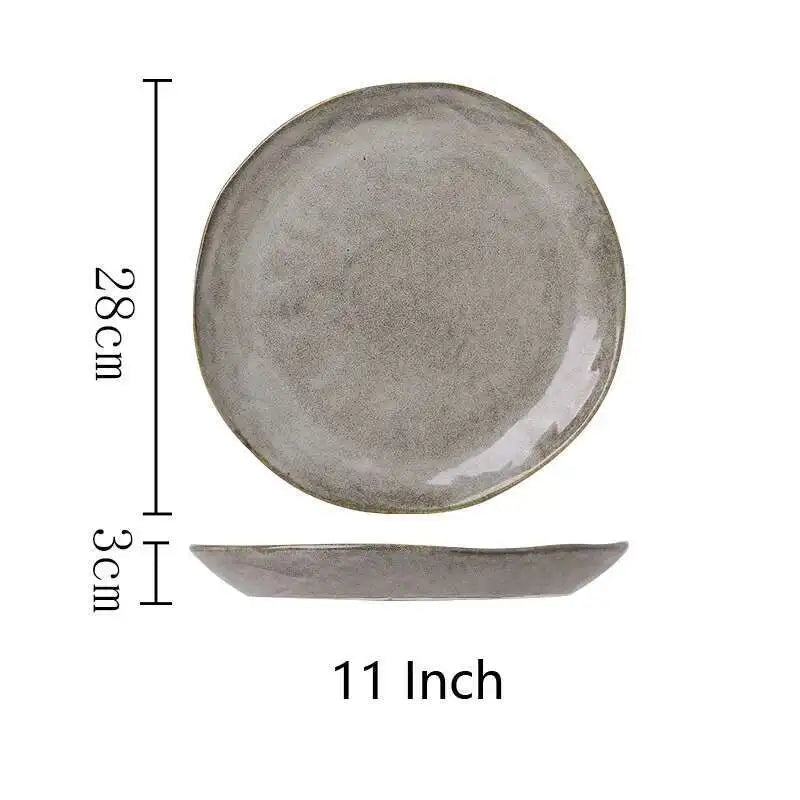 Japanese Ceramic Dinner Plate Rice Bowl Food Tray Retro Gray Tableware Porcelain Fruit Salad Sushi Serving Plate Dinnerware Oasis Select 11 Inch Plate