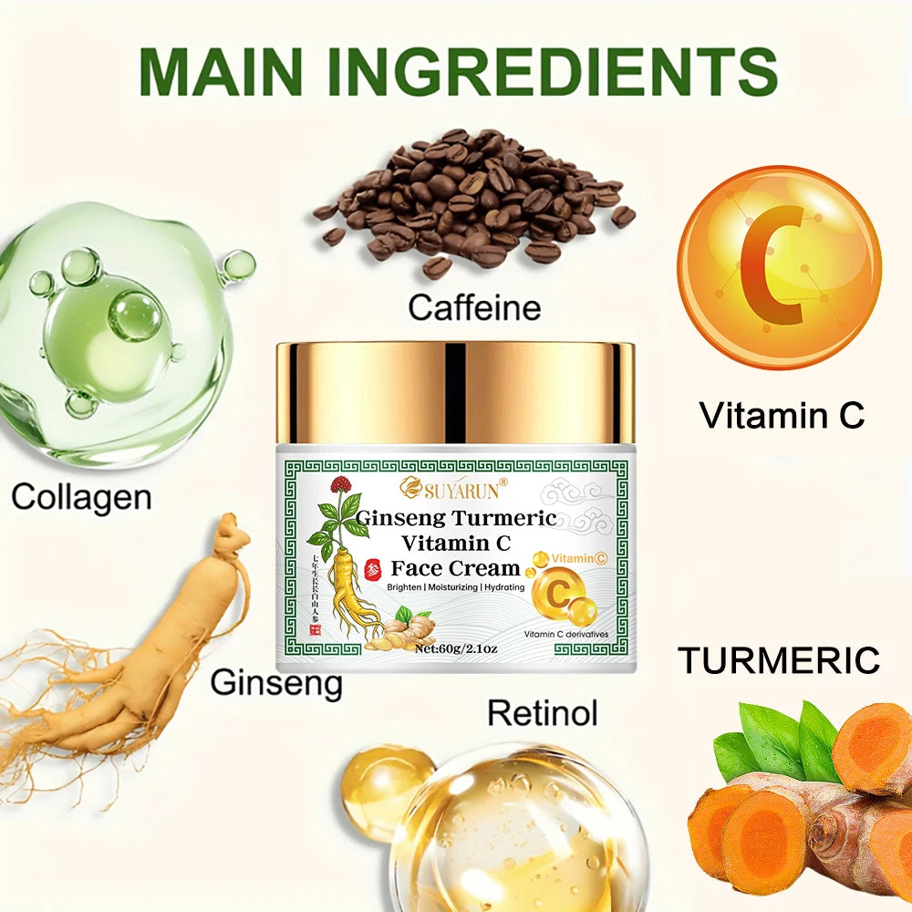 SUYARUN Ginseng & Turmeric Face Cream - Intense Moisturizing, Anti-Aging, Brightening Skincare for Dry/Sensitive Skin Oasis Select