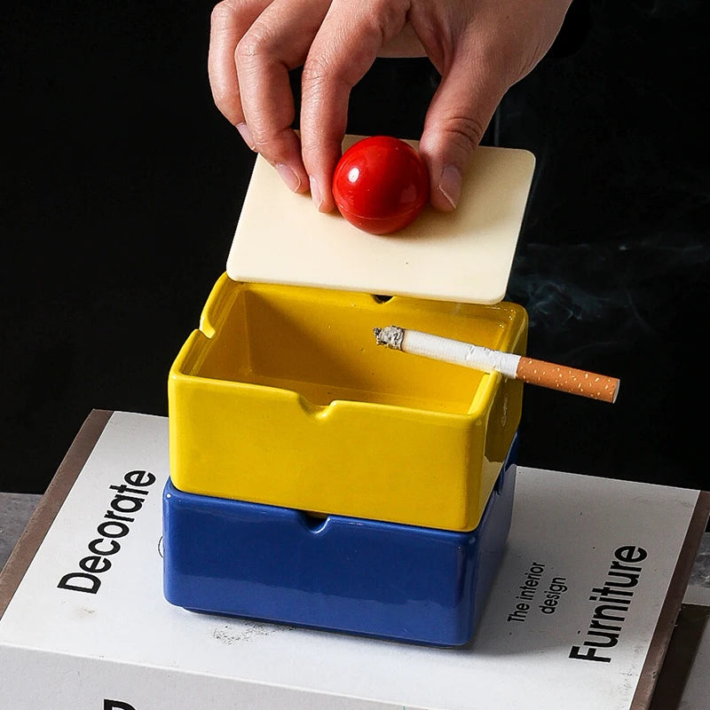 1PC Dopamine Ceramic Creative Ashtray with Lid Anti Ash Home Living Room Tea Table Ornament High Grade Feeling Oasis Select