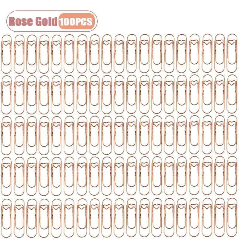 10-100PCS Heart Shaped Notebook Clips Creative Bookmark Page Holders Metal Pen Clips for Journal Planner Office Supplies Oasis Select Rose Gold-100PCS