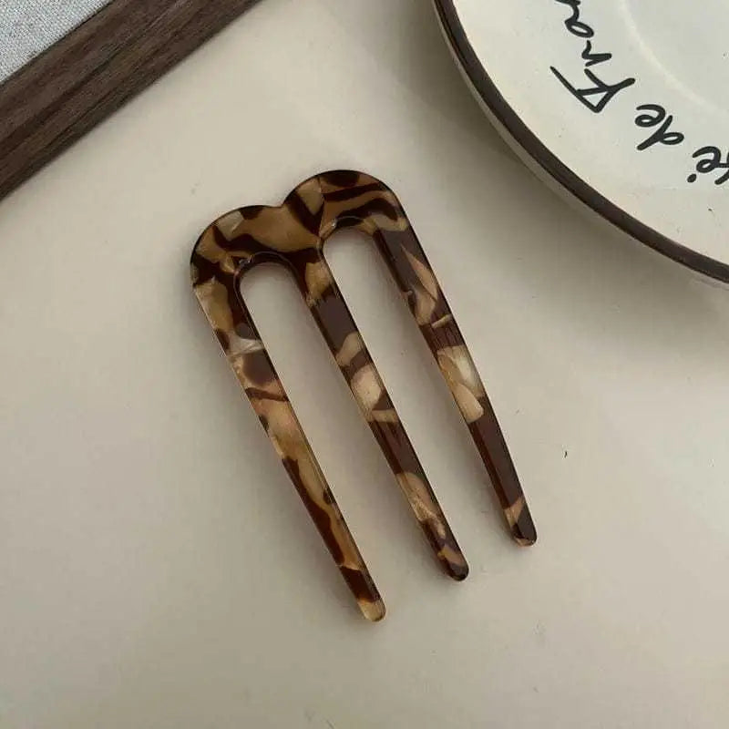 Vintage Resin 3-Tooth Hair Fork Comb | Non-Slip Hair Stick Hair Fork Comb Oasis Select Coffee