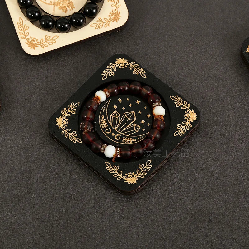 Wooden Beaded Tray Decoration Creative American Decorative Jewelry Display Stand Round Hand Tray Wooden Crafts Home Decor Oasis Select