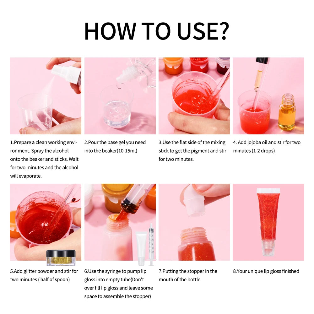 NEW DIY Lip Gloss Kit Moisturizing Clear Lip Gloss Base Gel 100ml With Lipgloss Tubes Pigment Powder Glitter Flavor Essence Oils Oasis Select