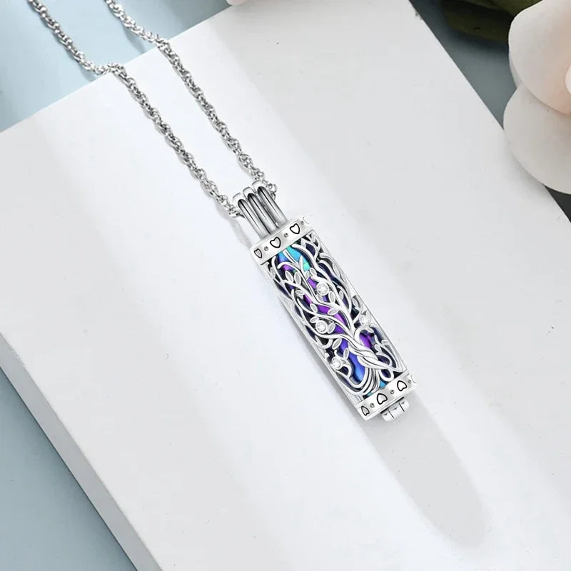 Cylinder Cremation Jewelry Tree of Life Urn Ashes Necklace for Women Men Vial Cremation Ash Pendant Memorial Jewelry Oasis Select