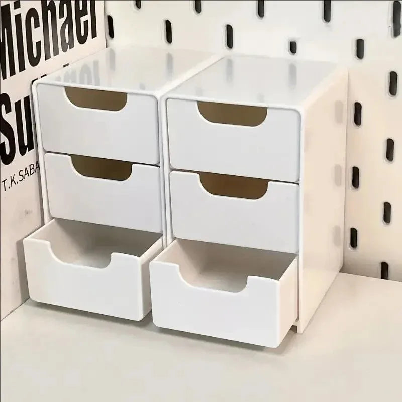 1/2pcs 3-Tier Desktop Organizer with Drawers, Plastic Storage Box for Stationery School Office Supplies,Household Storage Box Oasis Select 2 white