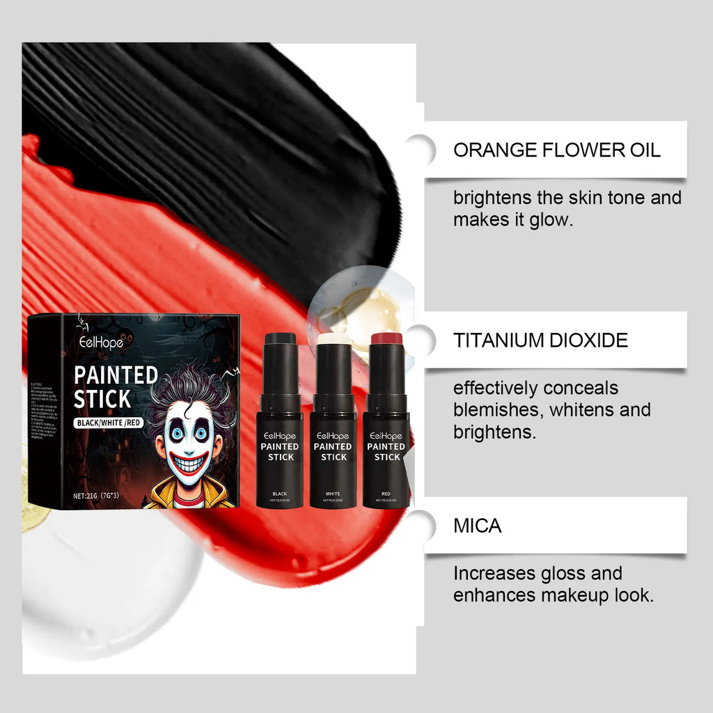 Halloween Body Paint Stick Set: Full-coverage body paint foundation, makeup, clown face paint Oasis Select