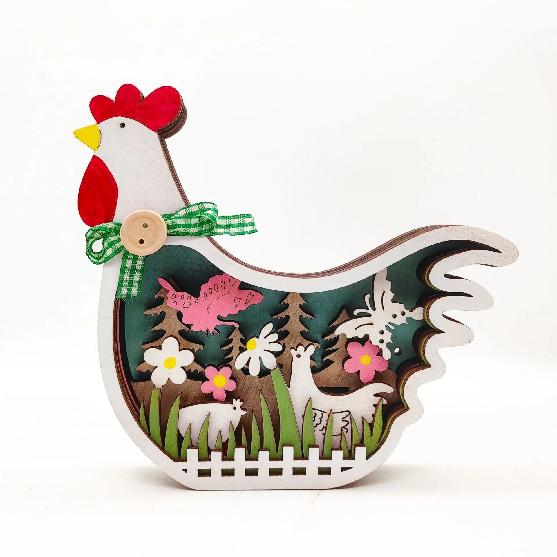 Easter Wooden Turkey Decorations Flowers Butterfly Home Tabletop Wooden Crafts Decoration Oasis Select White No lamp