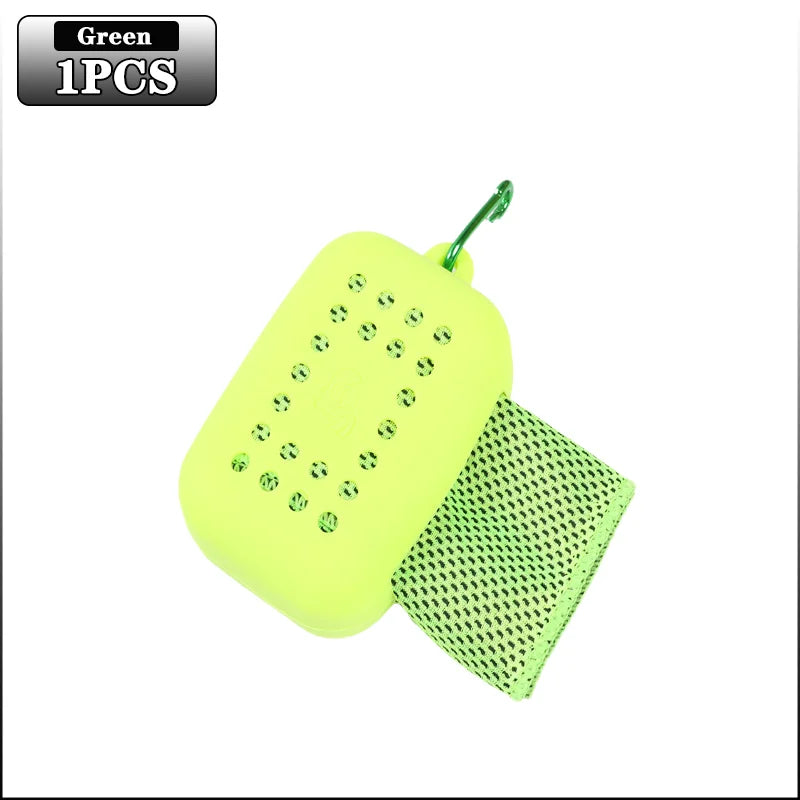 10PCS Portable Mini Silica Gel Set Cold Towel Polyester Fiber Outdoor Cooling Towel Fitness sports gym Run quick Dry Cool Towel Oasis Select Green-1PC