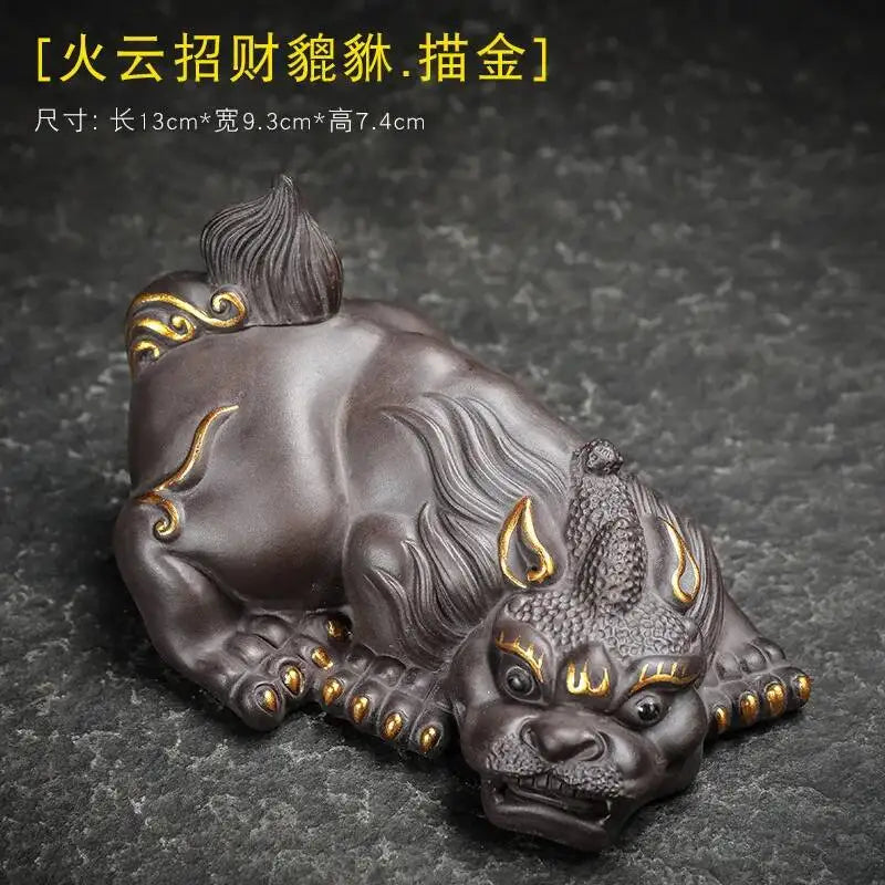 New Large Ceramic Kung Fu Tea Set Decoration Purple Clay Tea Pet Decoration Boutique Purple Clay Pixiu Tea Play Can Raise Tea Oasis Select - Gold Drawing Style
