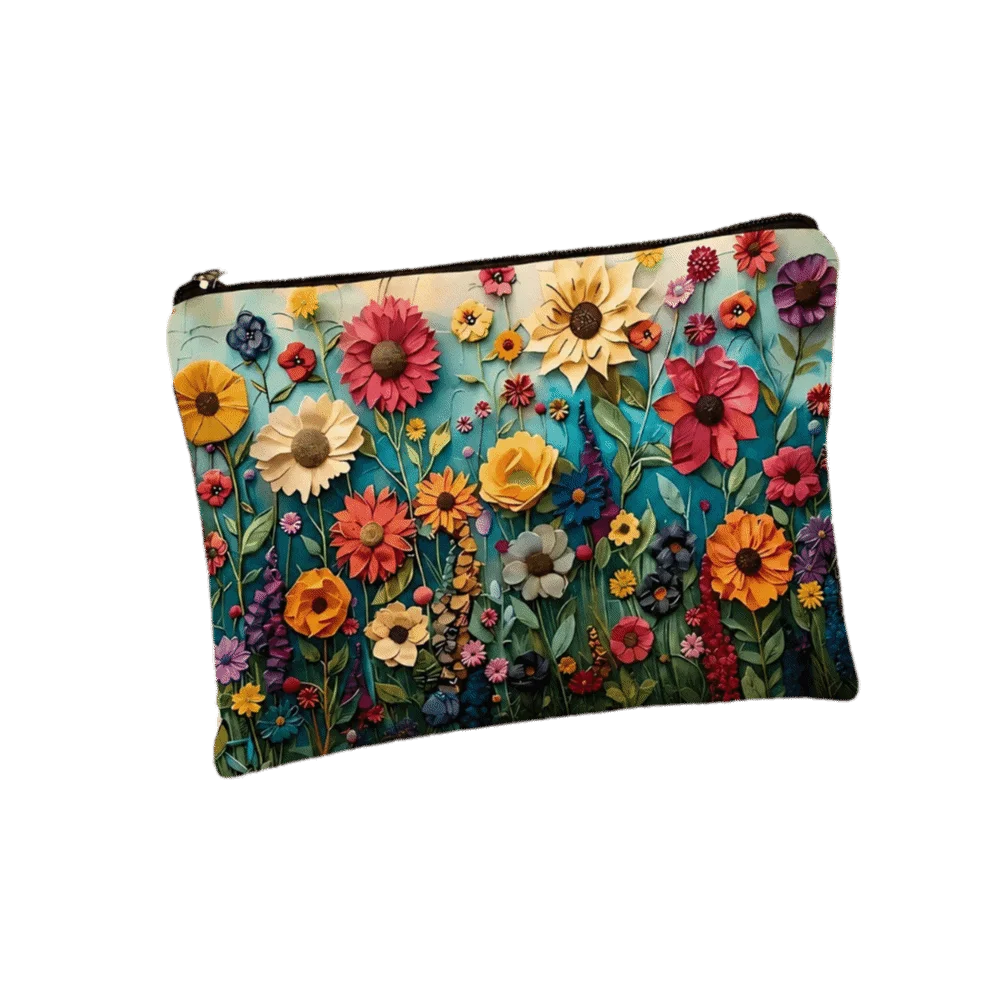 Floral Canvas Makeup Bag – Large Zipper Cosmetics Organizer