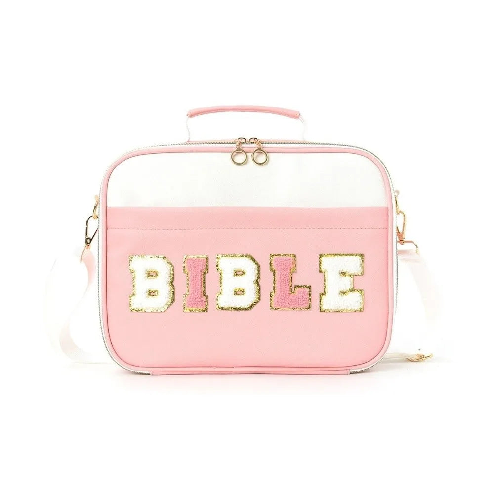 Portable Bible Cover Case Dustproof Large-capacity Bible Carrying Bags with Shoulder Strap Multilayer Book Storage Bag Women Oasis Select Pink