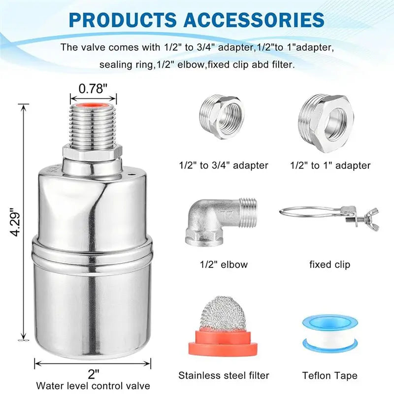 LIKE WISH 1/2Inch 3/4Inch 1Inch Automatic Float Valve, 304 Stainless Steel Fully Automatic Water Level Control Float Valve Oasis Select