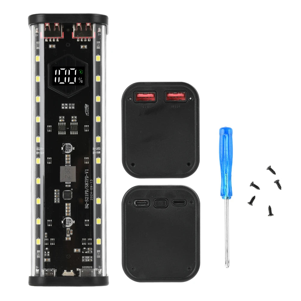 8 Slots 21700 Battery Case DIY Kit Mecha Transparent Quick Charge Flash Charger Battery Case Kit Power Bank Box Type C Oasis Select Black