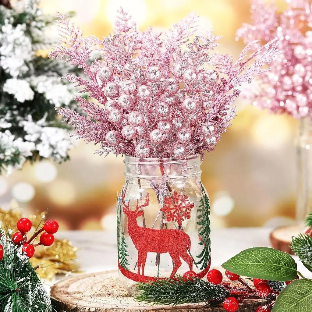 5Pcs Christmas Decoration Glitter Berrie Artificial Flower Bouquet Christmas Tree Ornaments for Home New Year 2025 Navidad Decor Oasis Select