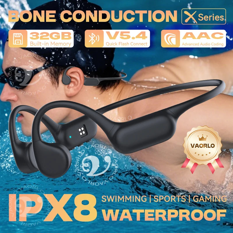 Original VAORLO True Bone Conduction Wireless Headphone IPX8 Waterproof Swimming Sport Hifi Headsets Bluetooth 5.4 32GB MP3 Play Oasis Select
