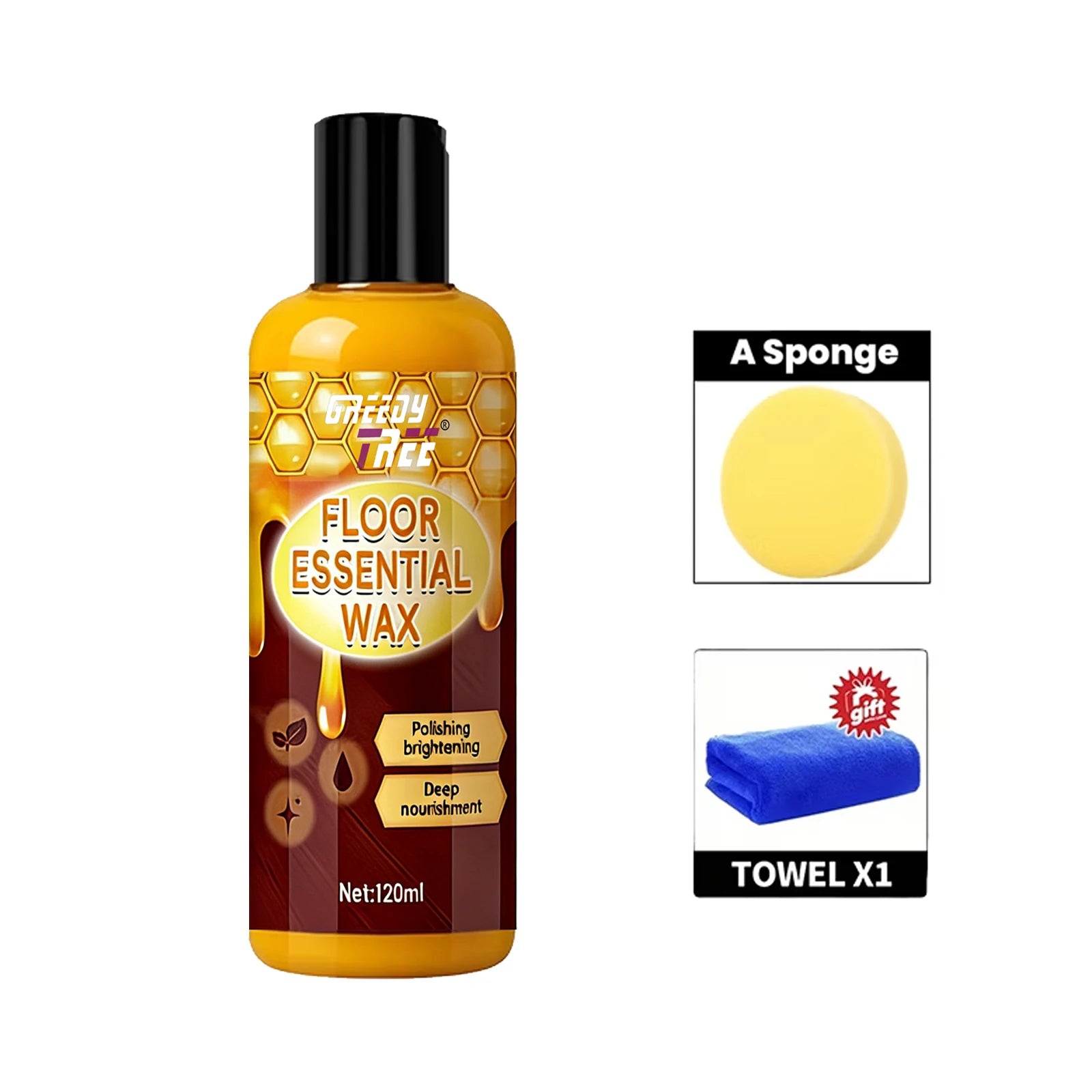 120ml Professional Floor Essential Wax Kit with Sponge & Towel - Wood Tile Hard Floor Polishing Brightening Deep Nourishment Oasis Select 120ml