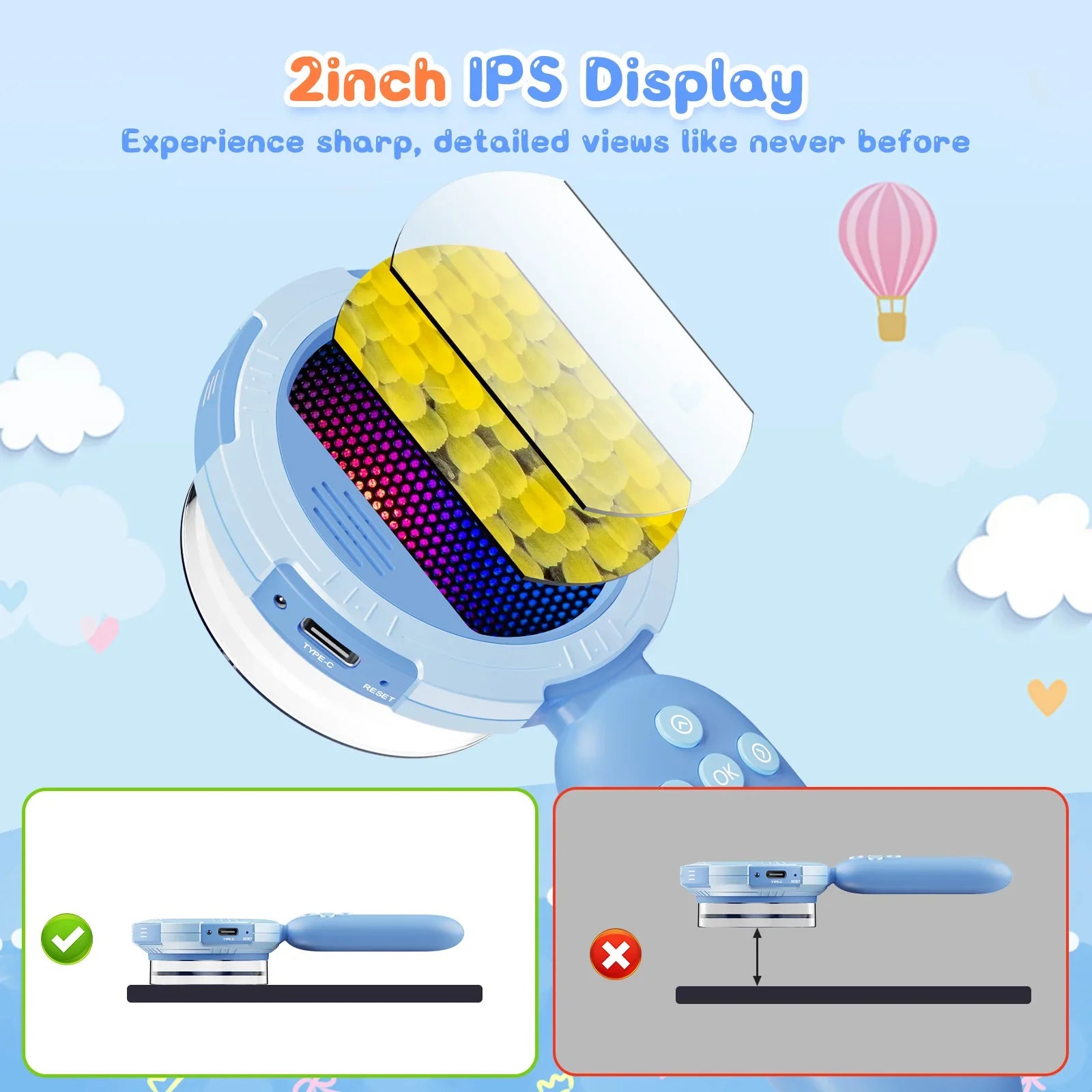 Kids Digital Microscope 1000X 2inch IPS Handheld Microscope for Kids with 8 Leds Mini Magnifying Glass Christmas Birthday Gift Oasis Select