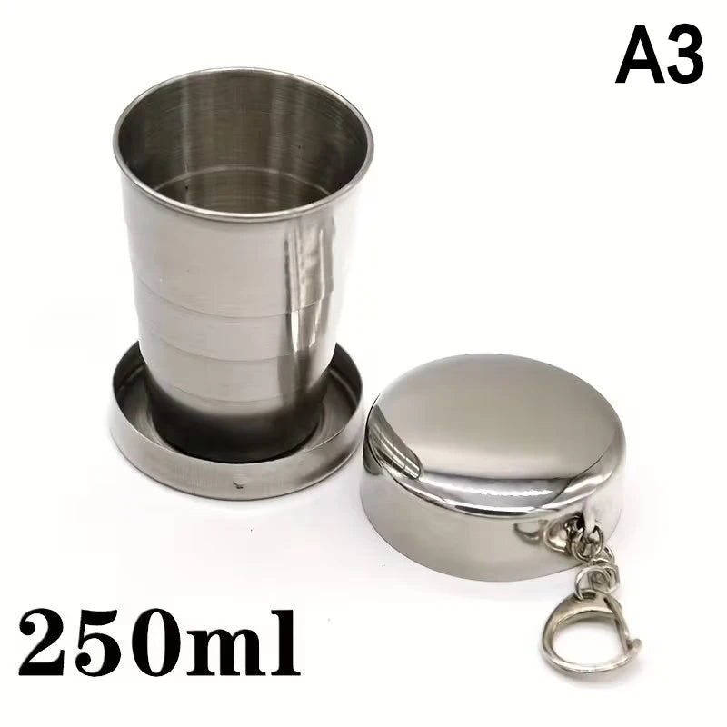 250ml Stainless Steel Keychain Water Cup with Retractable Teacups Portable Collapsible Outdoor Travel Camping Folding Cup Oasis Select A3