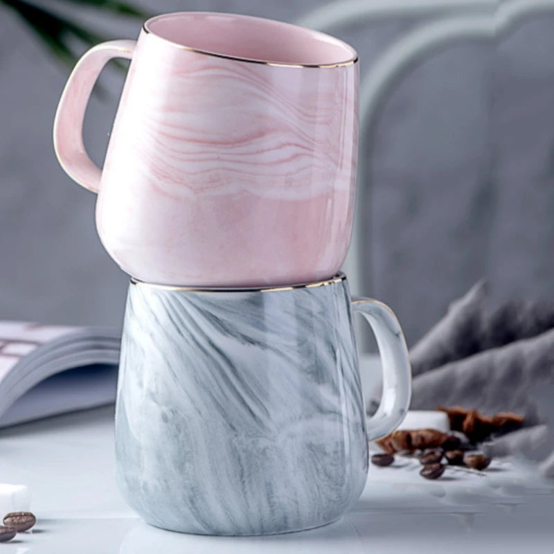 Ceramic Cup Nordic Gold Rim Coffee Oatmeal Breakfast Heat Insulation Cup Marble Pattern Solid Color Creative Personality Mug Oasis Select