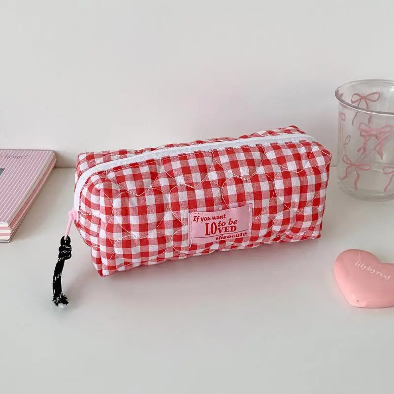 Colored Checkered Pencil Case INS Style Large Capacity Stationery Storage Bag Cosmetics Miscellaneous Storage Bag Makeup Bag Oasis Select A5