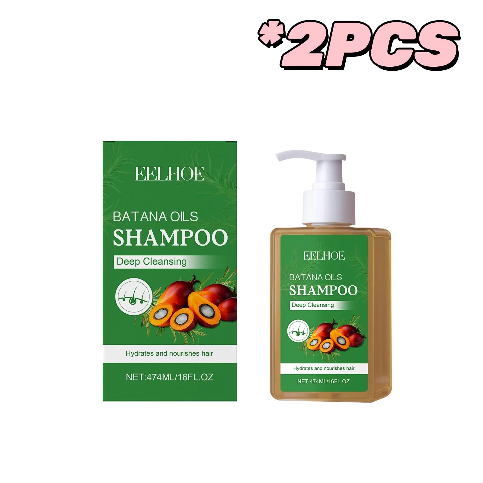 EELHOE Batana Oil Shampoo Deep Cleansing Hydrating & Nourishing Anti Hair Loss Repair Damaged Hair Growth Care Oasis Select 474ml Boxed X2PCS