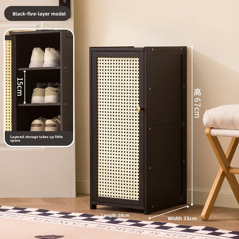 Shoe cabinet household entrance extremely narrow small shoe rack multi-layer indoor good-looking simple storage cabinet Oasis Select Black five layers