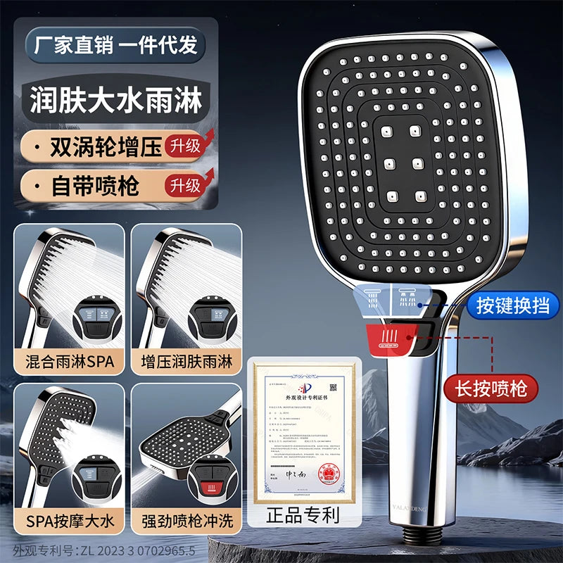 12cm Large Panel Shower Head with Filter Bathroom High Pressure Water Saving Rainfall Showerhead Square Multifunctional Nozzle Oasis Select Sliver Shower