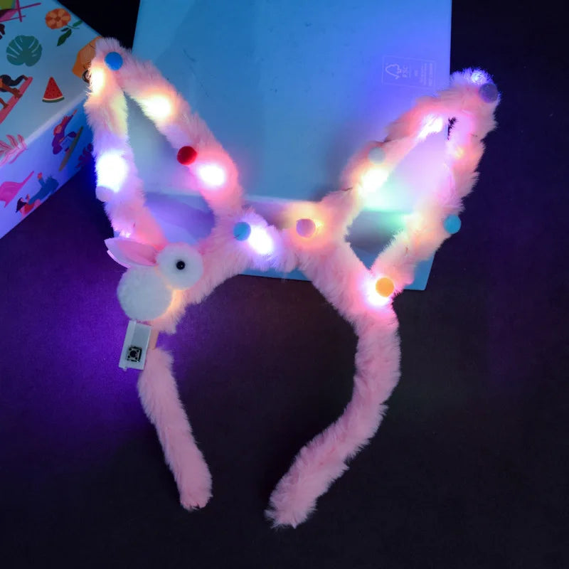 Women Girls LED Bunny Ears Hairband Easter Light Up Headbands Halloween Glow Party Supplies Wedding Festival Oasis Select pink-rabbit