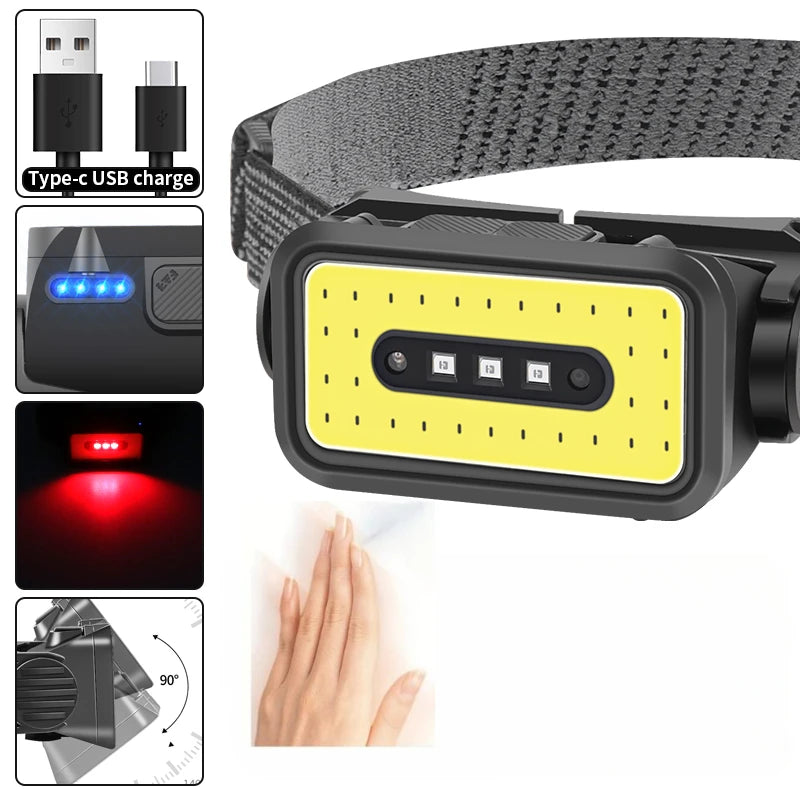 Smart Motion Sensor COB LED Headlamp 5 Lighting Modes USB Rechargeable Headlight Outdoor Waterproof Head Lamp Head Flashlight Oasis Select