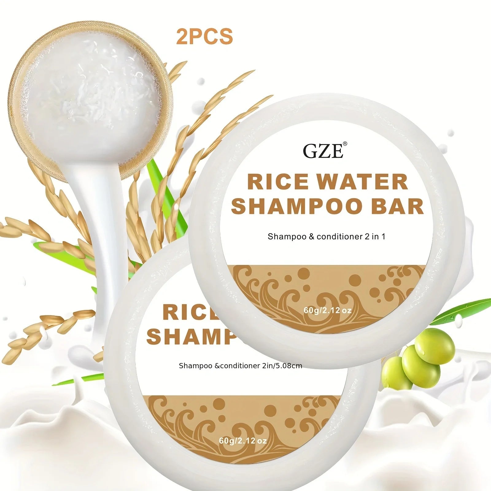 GZE Rice Water Shampoo Bar – Protein-Enriched Solid Bar 2-Pack