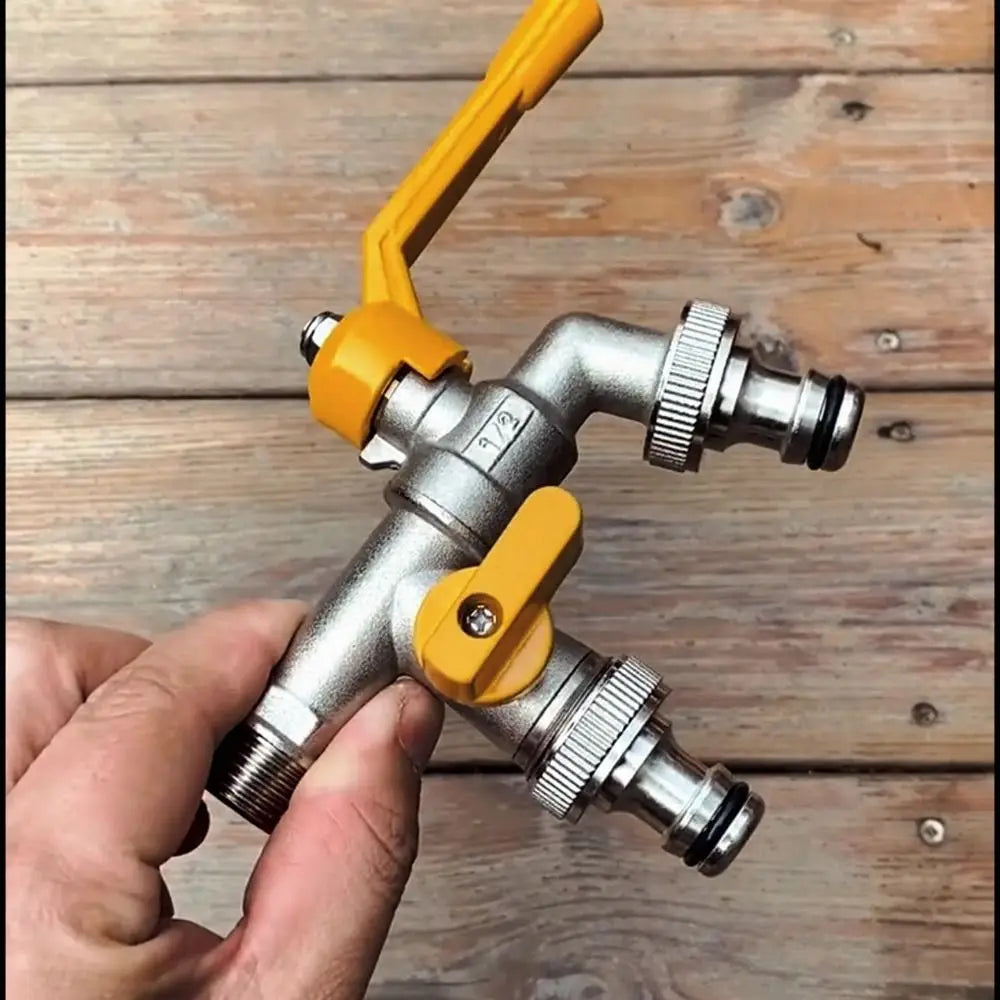2-Way Garden Hose Faucet Adapter | Wall-Mount Brass Tap Splitter Garden Hose Splitter Oasis Select