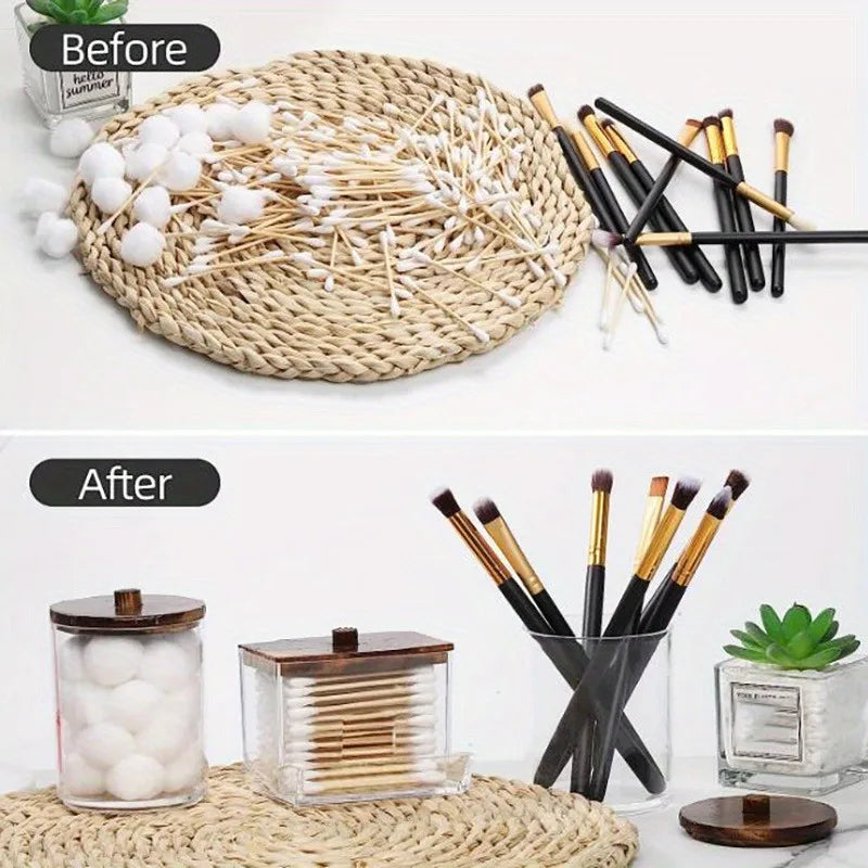 Transparent Plastic Storage Jar with Lid—Perfect for storing cotton swabs, makeup pads, dental floss, and jewelry | Compact bath Oasis Select