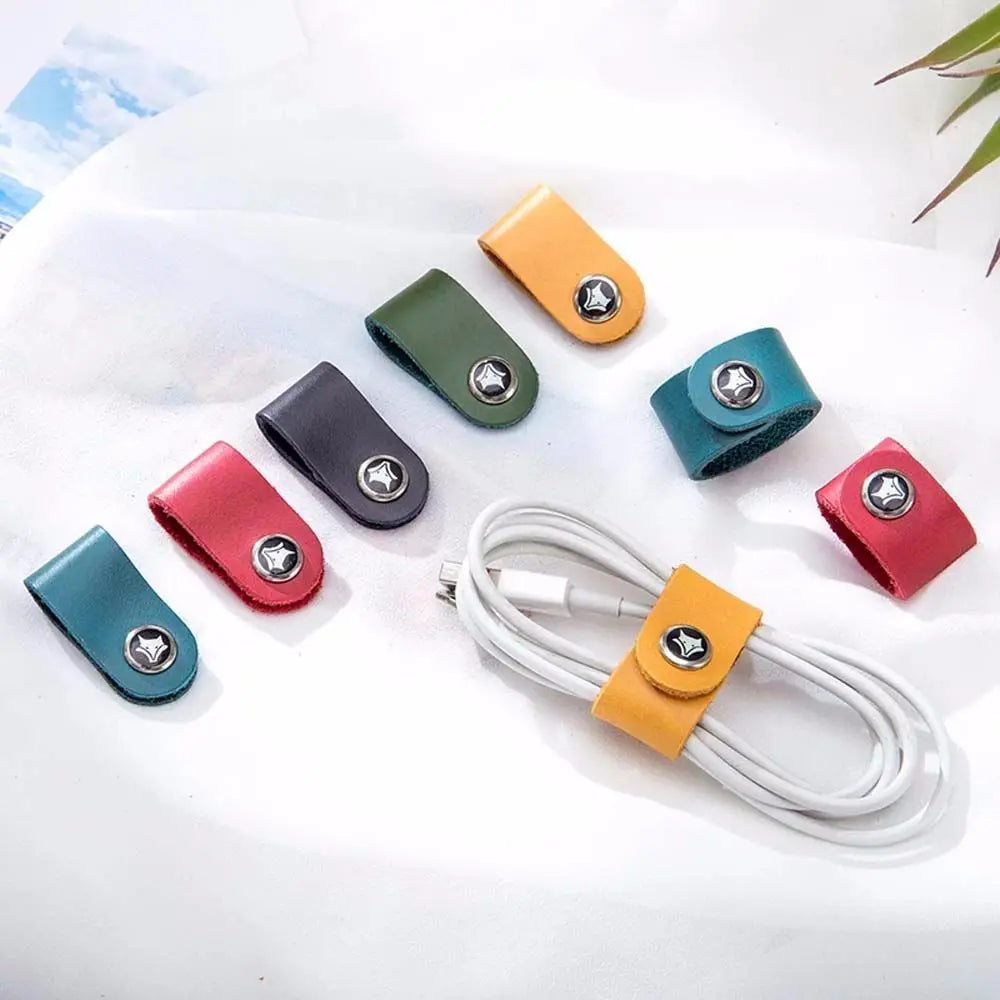 4Pcs Leather Data Cable Organizer Cord Winder Straps Earphone Wrap Winder Charger Protector Tidy Storage Cable Holder Clips Ties Oasis Select