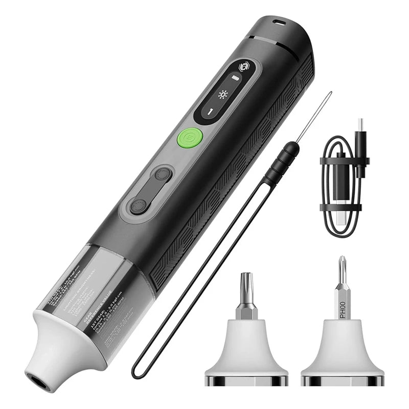 WISH Cordless Screwdriver,Compatible With1/4In And 4Mm Hex Bits,4 Torque Levels,3 Lighting Modes,1500Mah Rechargeable Battery Oasis Select Black