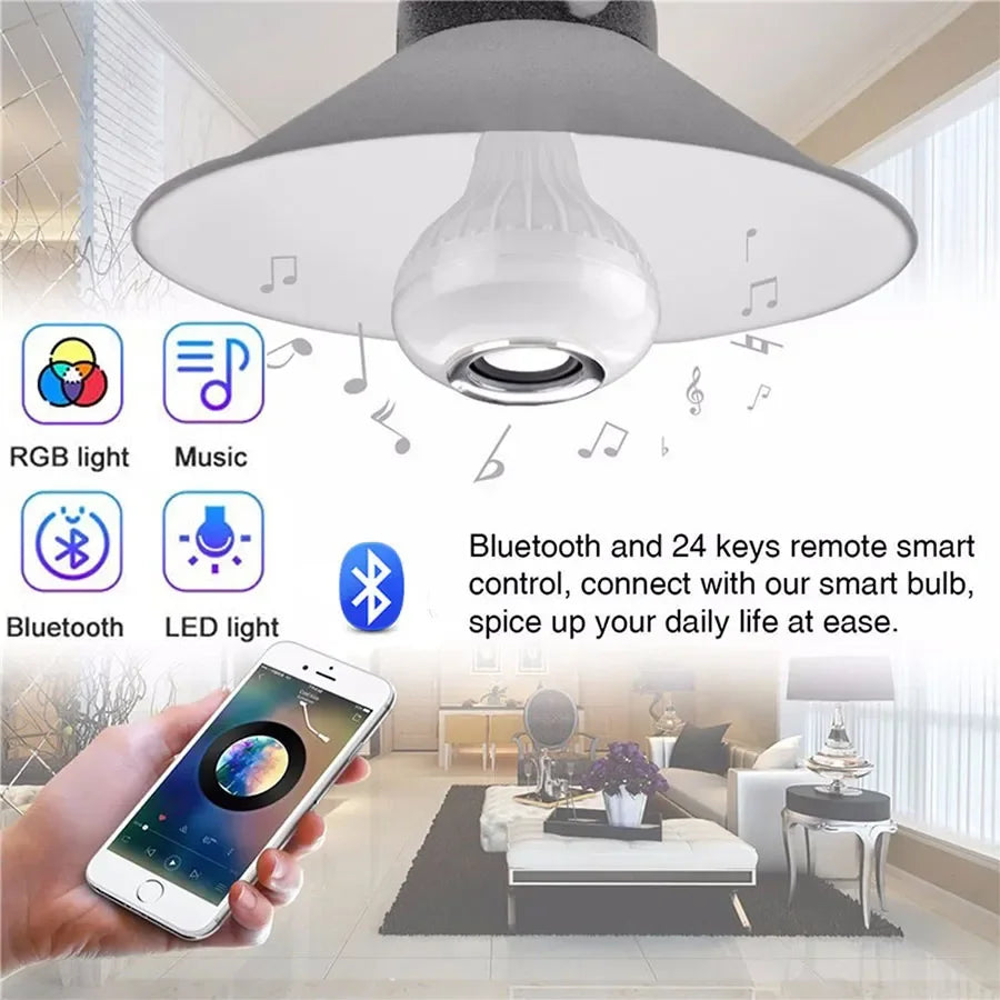 12W E27 Bluetooth Speaker Music Bulb Remote Control RGB Light Bulb 85-265V For Bedroom Home Decor Color Changing RGB Lamp Oasis Select