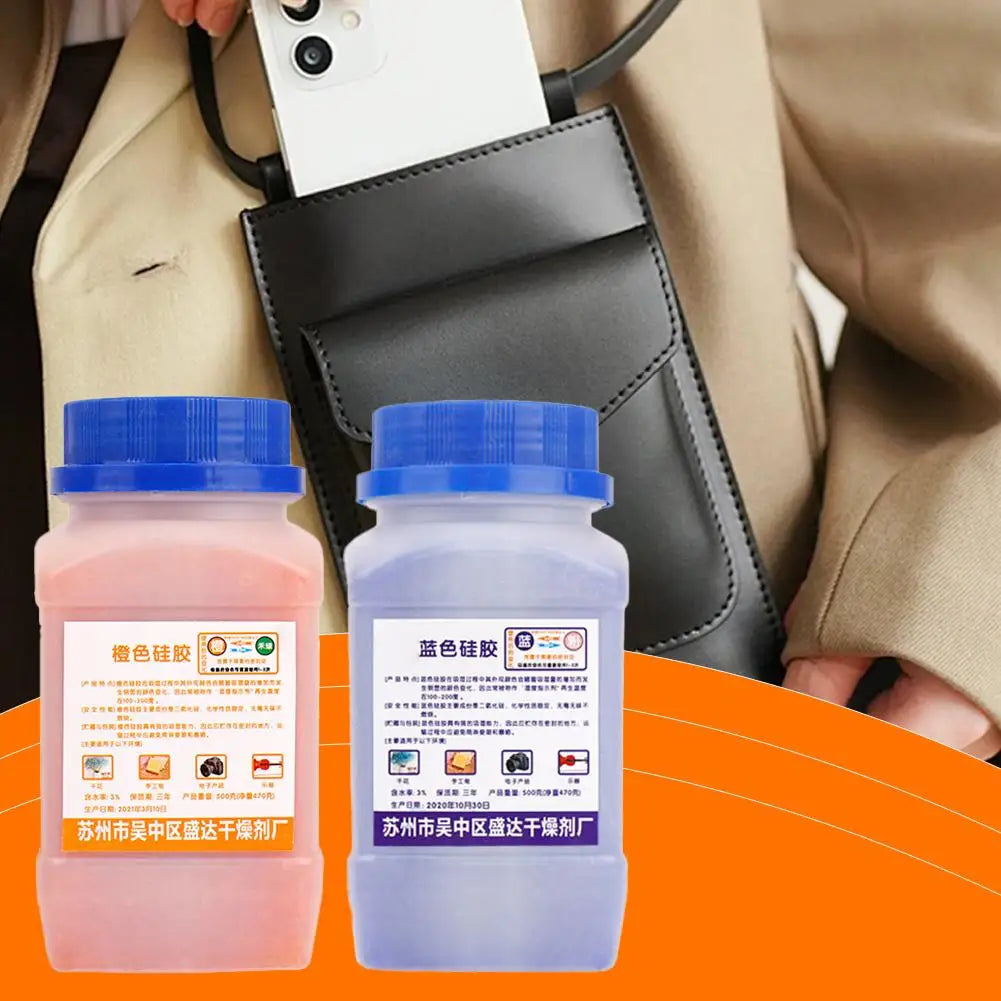 500g Waterproof Moisture Absorber with Packaging Bule Orange Reusable Silica Gel Beads Desiccant Moisture Absorber Dehumidifier Oasis Select