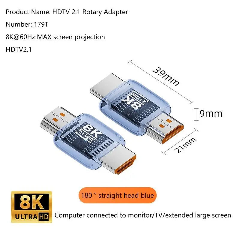 HDMI 2.1 Male to Female Adapter 8K@60Hz – 90/270/360° Angle