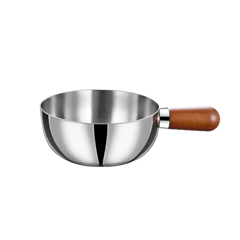 1pc Korean Ramen Pot with Lid, Stainless Steel Wooden Handle Noodle Cooker, 1-2 Person Instant Noodles Pot Induction Compatible Oasis Select 14cm