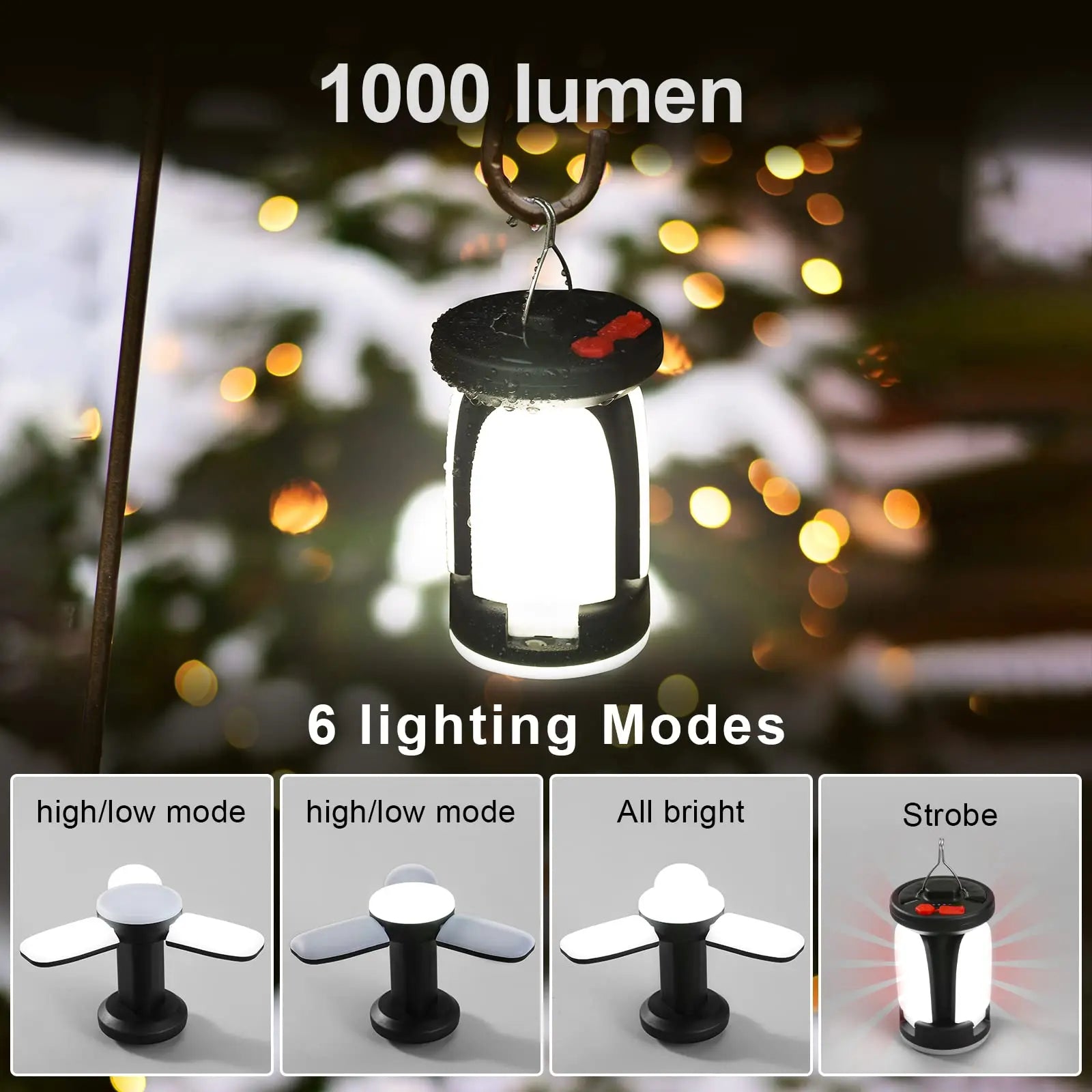 Solar LED Lantern Rechargeable Emergency Flashlight Portable Power Bank Foldable 6 Modes Tent Light for Outdoor Camping Fishing Oasis Select