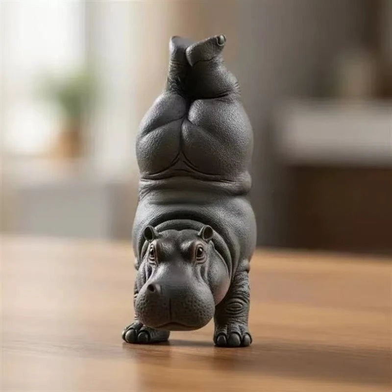 Creative Yoga Hippo Statue Handcrafted Resin Meditation Hippopotamus Figurine Cute Art Sculpture For Home Living Room Bedroom Oasis Select G