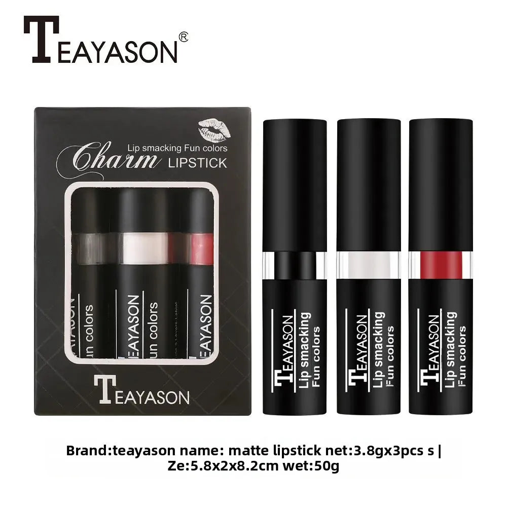 TEAYASON Velvet Matte Lipstick Set – Black, White & Red 3 Pcs