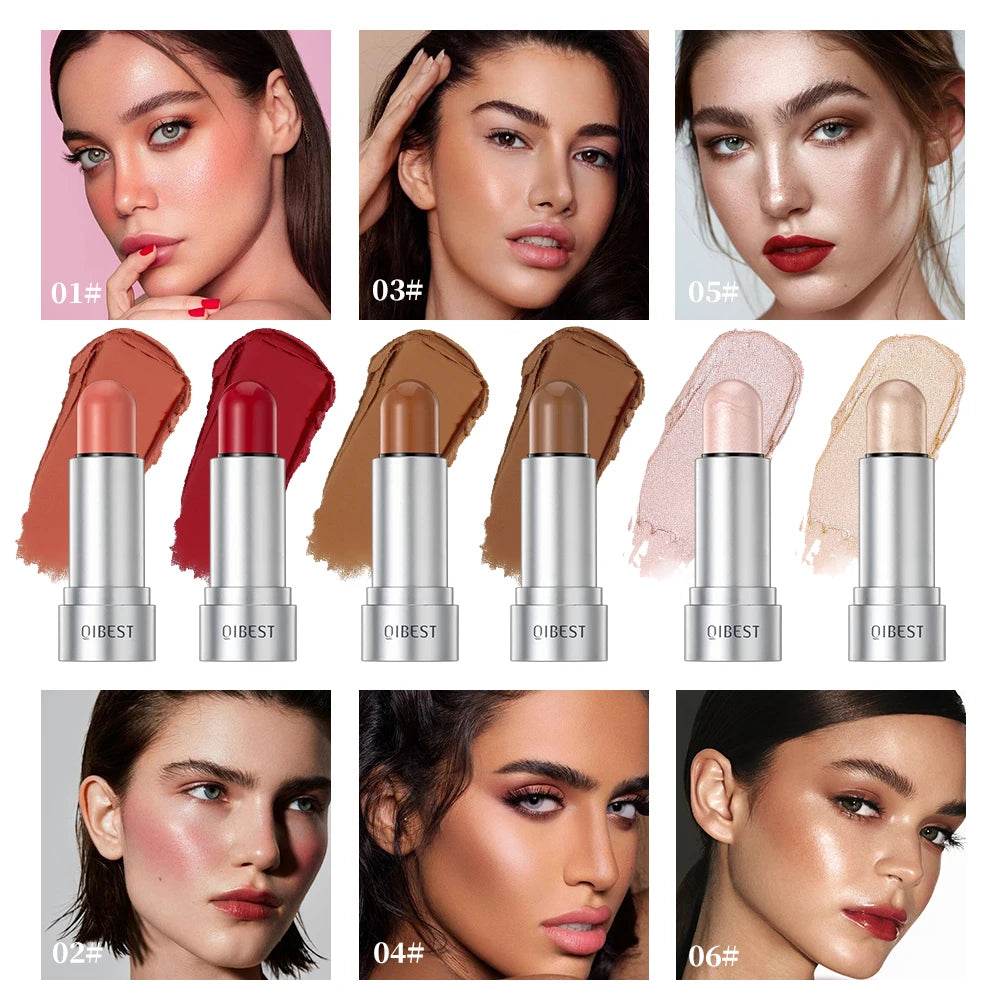 QIBEST 3-in-1 Highlight Blush & Contour Stick | All Skin Tones