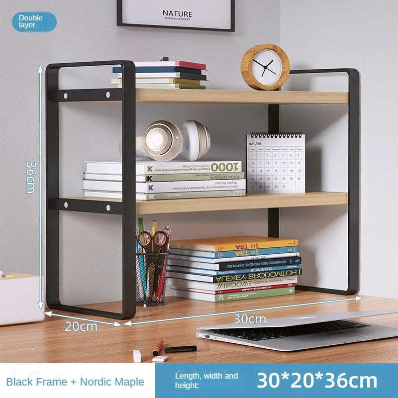 Tiered Desktop Bookshelf Desk Organizer | Steel & Wood Shelf