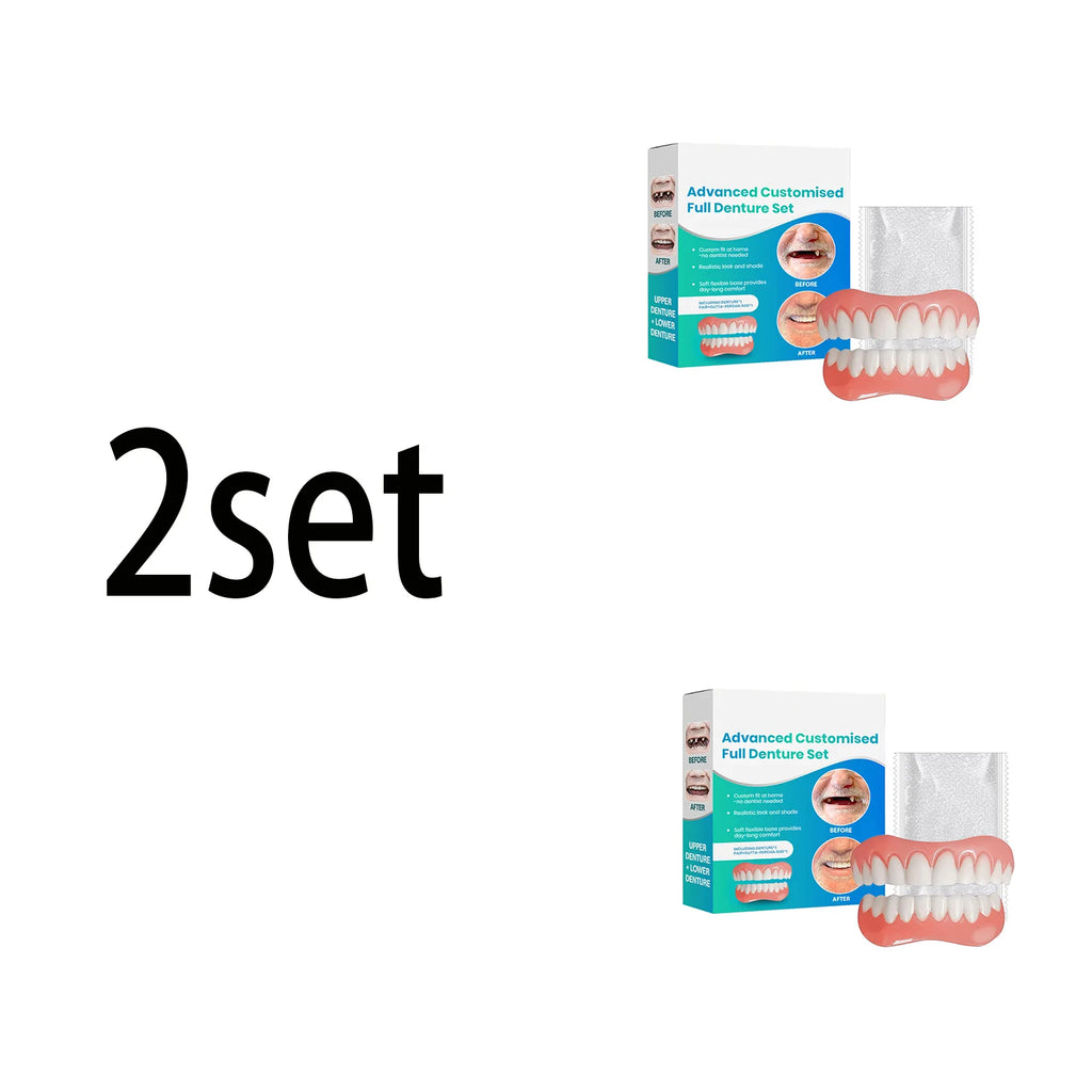 Silicone Denture Set for Upper Lower Teeth Soft Comfortable Bright White Moldable False Teeth Veneers Teeth Kit Fake Tooth Set Oasis Select 2set