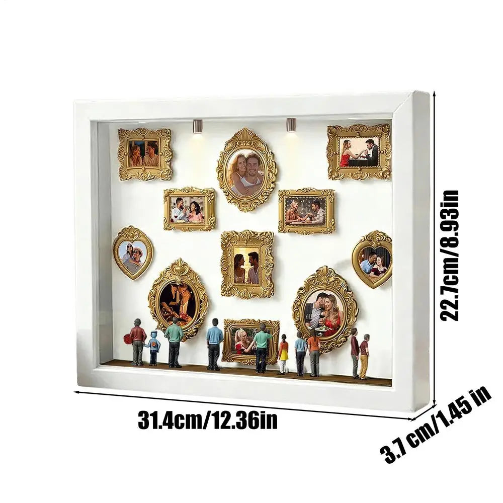 Silhouette Box Photo Display Silhouette Case with Light 11 Pieces Miniature Photo Frame with 8 Figurines for Home Valentine's Oasis Select White